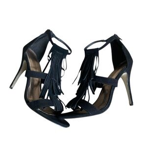 Madden Girl Demiii black suede fringe stiletto heels
